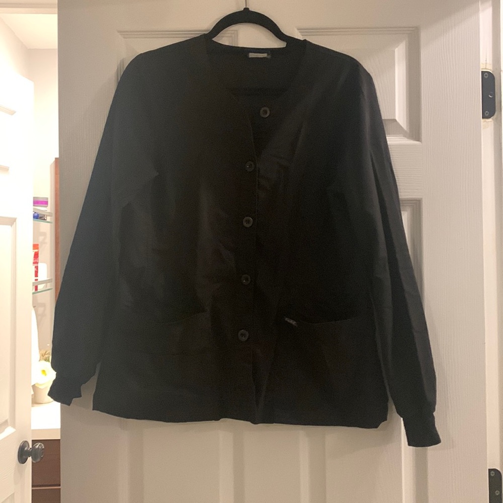 BLACK SANIBEL SMALL SCRUB LAB JACKET WITH BUTTONS